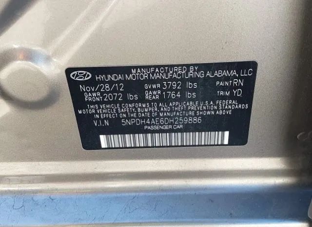 Photo 8 VIN: 5NPDH4AE6DH259886 - HYUNDAI ELANTRA 