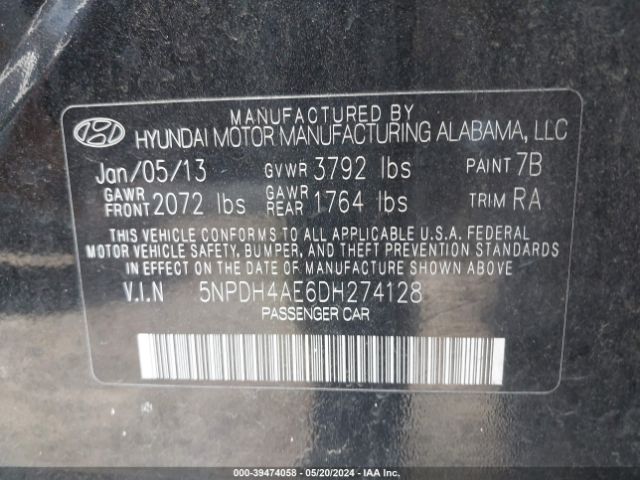 Photo 8 VIN: 5NPDH4AE6DH274128 - HYUNDAI ELANTRA 