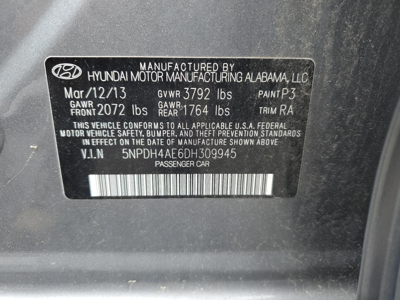 Photo 11 VIN: 5NPDH4AE6DH309945 - HYUNDAI ELANTRA 