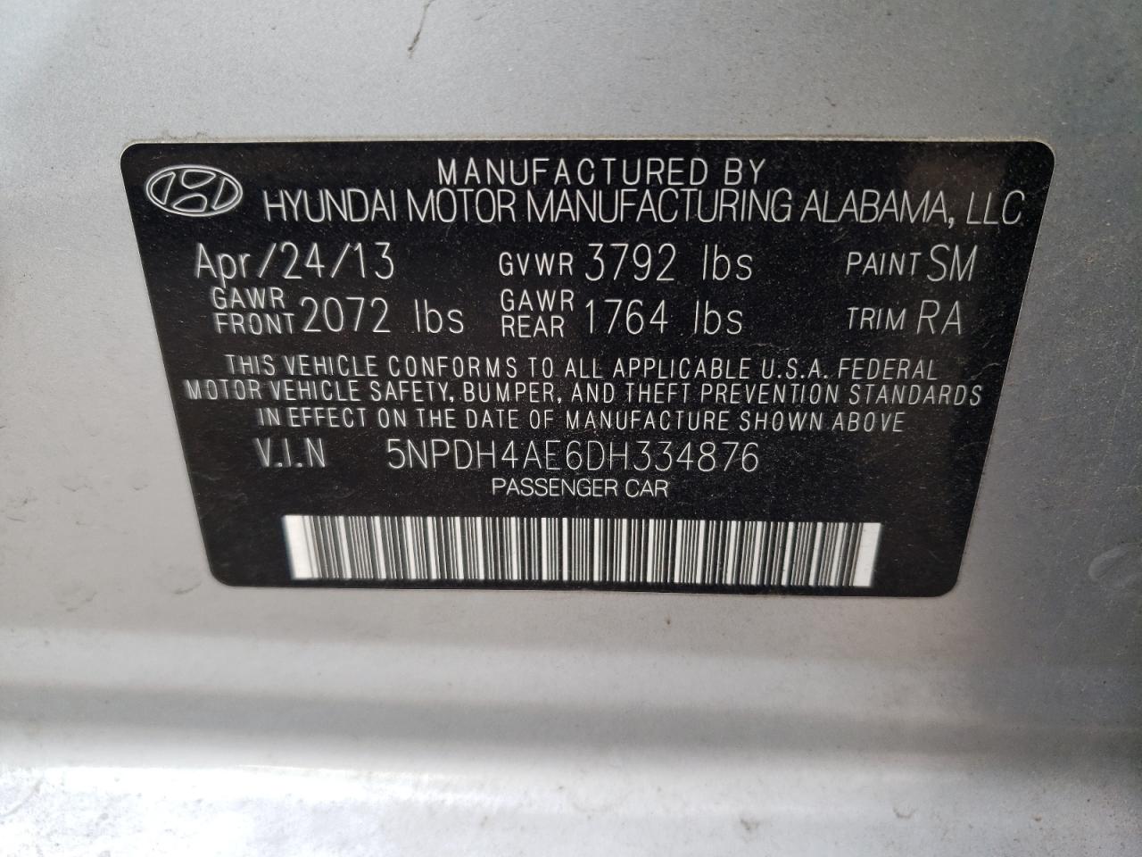 Photo 11 VIN: 5NPDH4AE6DH334876 - HYUNDAI ELANTRA 