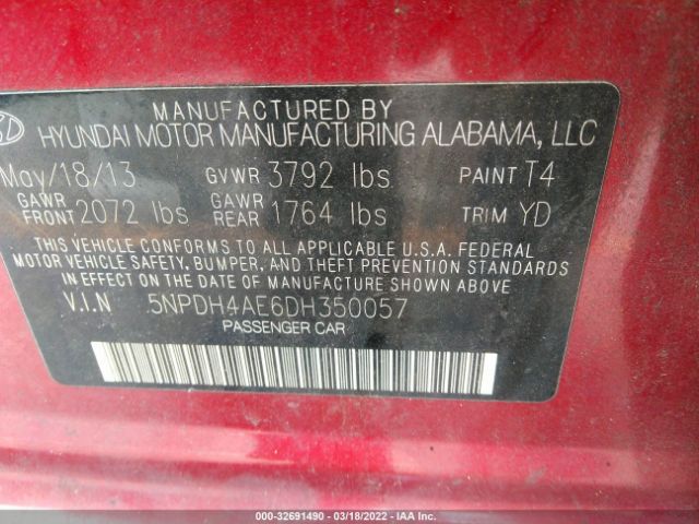 Photo 8 VIN: 5NPDH4AE6DH350057 - HYUNDAI ELANTRA 