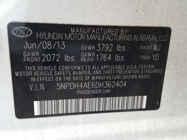 Photo 9 VIN: 5NPDH4AE6DH362404 - HYUNDAI ELANTRA GL 