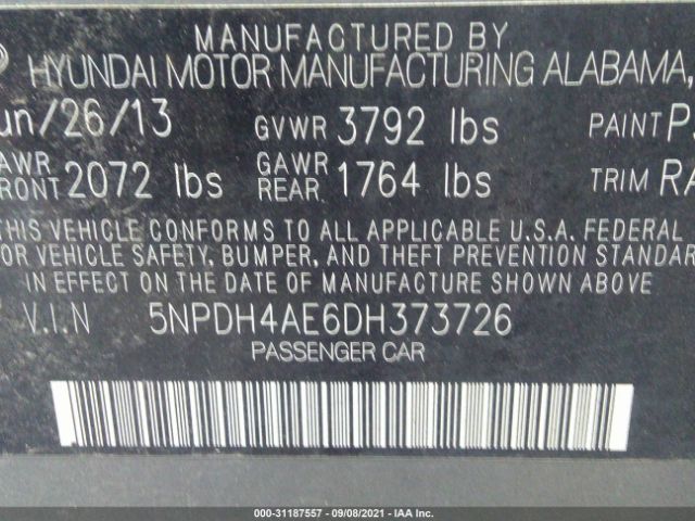 Photo 8 VIN: 5NPDH4AE6DH373726 - HYUNDAI ELANTRA 