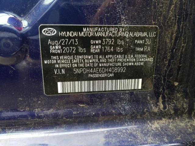 Photo 9 VIN: 5NPDH4AE6DH408992 - HYUNDAI ELANTRA GL 