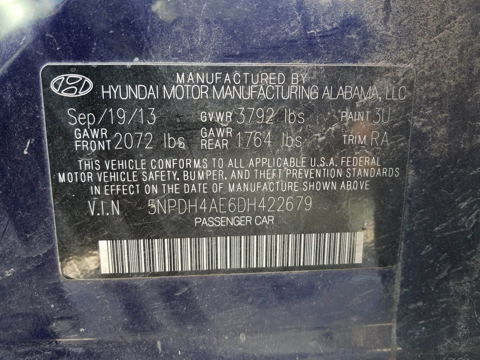 Photo 9 VIN: 5NPDH4AE6DH422679 - HYUNDAI ELANTRA GL 