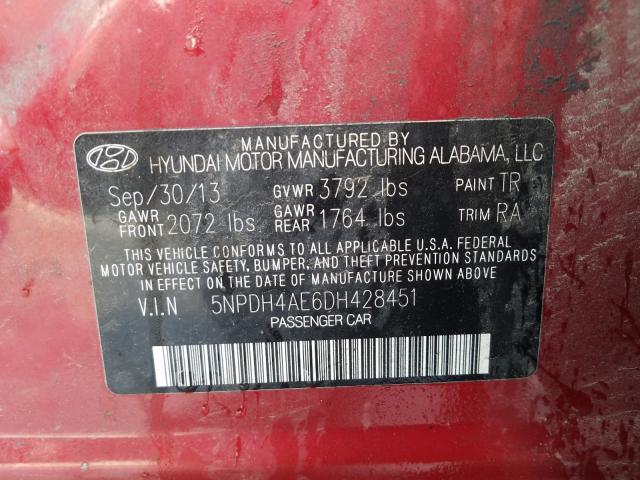 Photo 9 VIN: 5NPDH4AE6DH428451 - HYUNDAI ELANTRA GL 