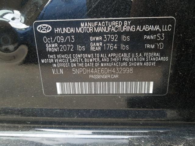 Photo 9 VIN: 5NPDH4AE6DH432998 - HYUNDAI ELANTRA GL 