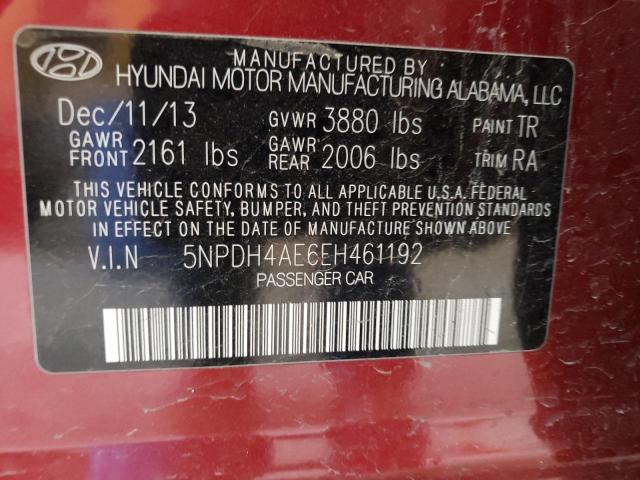 Photo 12 VIN: 5NPDH4AE6EH461192 - HYUNDAI ELANTRA SE 