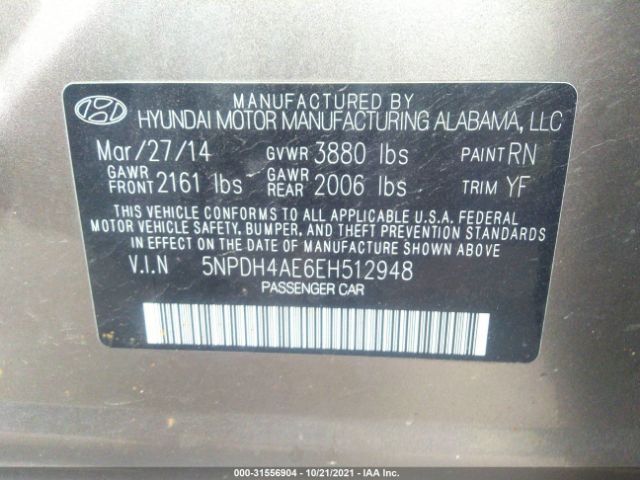 Photo 8 VIN: 5NPDH4AE6EH512948 - HYUNDAI ELANTRA 