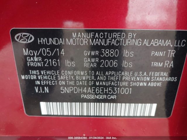 Photo 8 VIN: 5NPDH4AE6EH531001 - HYUNDAI ELANTRA 