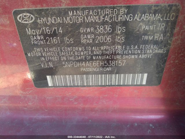 Photo 8 VIN: 5NPDH4AE6EH538157 - HYUNDAI ELANTRA 