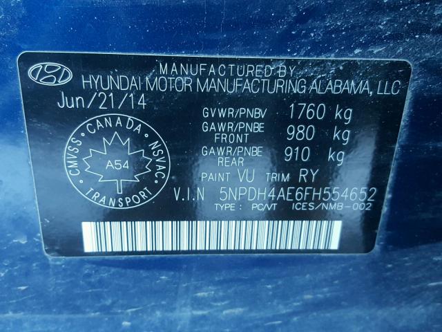 Photo 9 VIN: 5NPDH4AE6FH554652 - HYUNDAI ELANTRA SE 