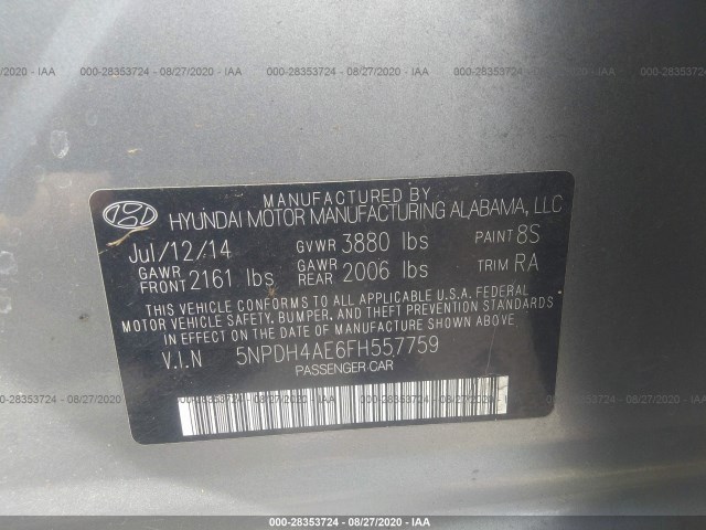 Photo 8 VIN: 5NPDH4AE6FH557759 - HYUNDAI ELANTRA 