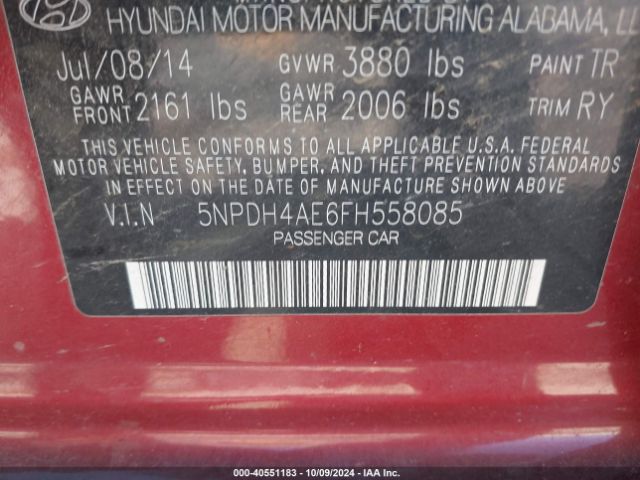 Photo 8 VIN: 5NPDH4AE6FH558085 - HYUNDAI ELANTRA 