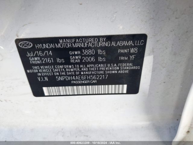 Photo 8 VIN: 5NPDH4AE6FH562217 - HYUNDAI ELANTRA 