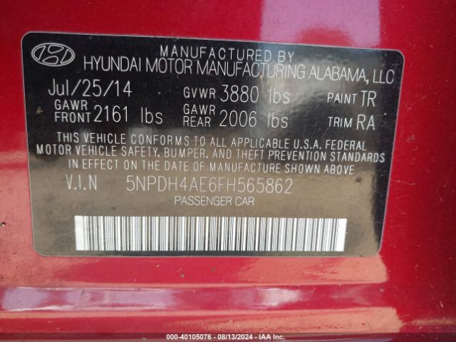 Photo 8 VIN: 5NPDH4AE6FH565862 - HYUNDAI ELANTRA 