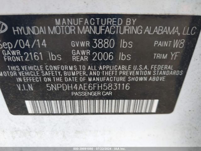 Photo 8 VIN: 5NPDH4AE6FH583116 - HYUNDAI ELANTRA 