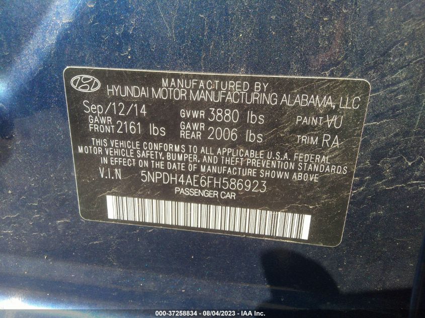 Photo 8 VIN: 5NPDH4AE6FH586923 - HYUNDAI ELANTRA 