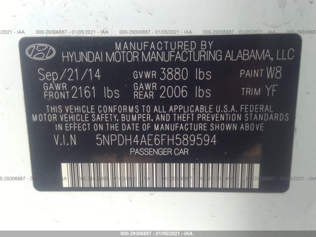 Photo 8 VIN: 5NPDH4AE6FH589594 - HYUNDAI ELANTRA 