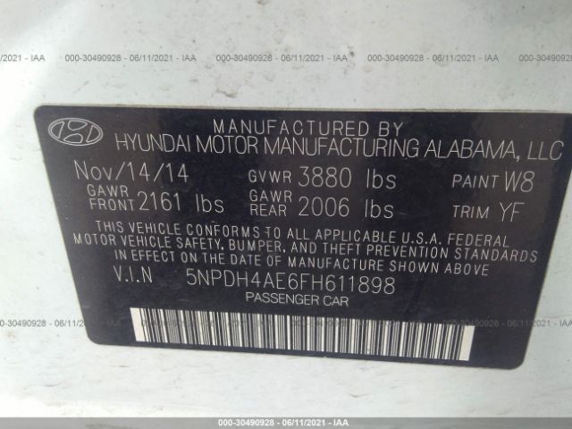 Photo 8 VIN: 5NPDH4AE6FH611898 - HYUNDAI ELANTRA 