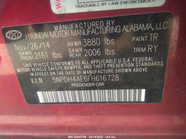 Photo 8 VIN: 5NPDH4AE6FH616728 - HYUNDAI ELANTRA 