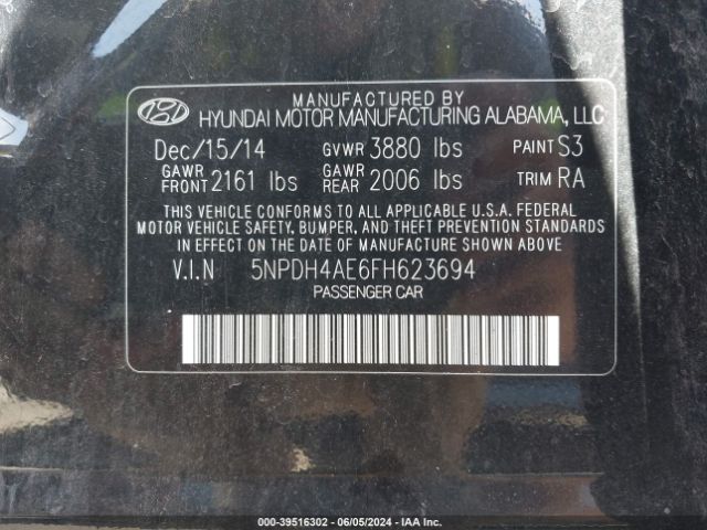 Photo 8 VIN: 5NPDH4AE6FH623694 - HYUNDAI ELANTRA 