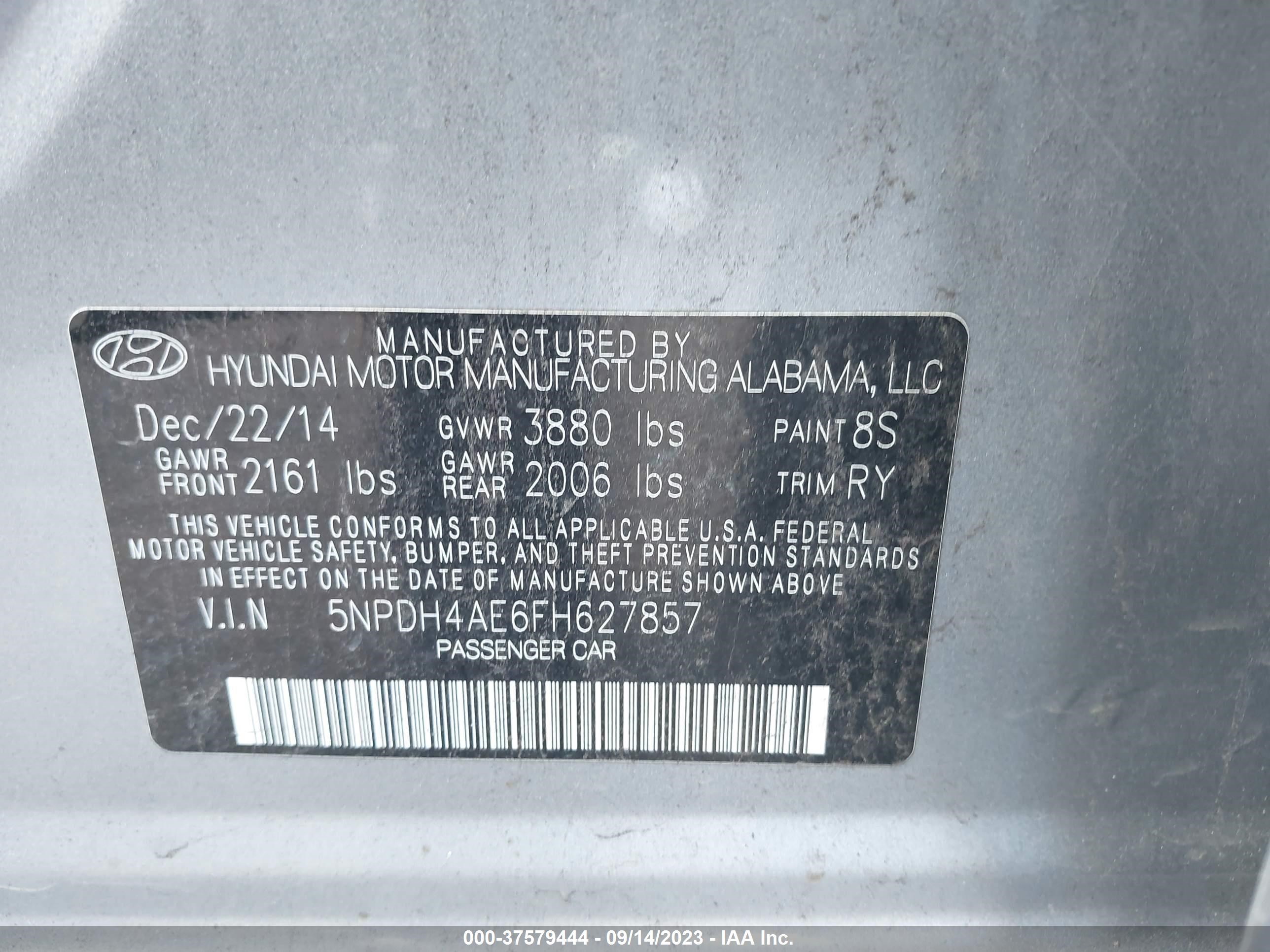 Photo 8 VIN: 5NPDH4AE6FH627857 - HYUNDAI ELANTRA 