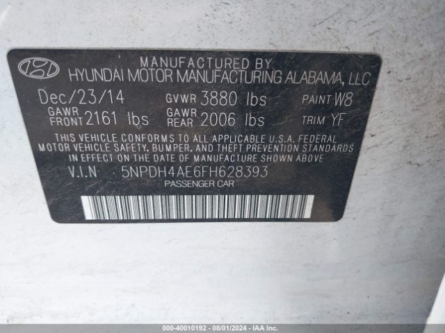 Photo 8 VIN: 5NPDH4AE6FH628393 - HYUNDAI ELANTRA 