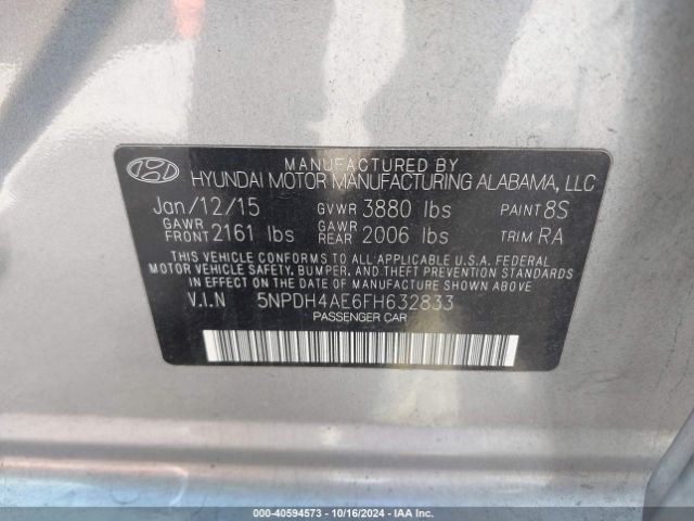 Photo 8 VIN: 5NPDH4AE6FH632833 - HYUNDAI ELANTRA 