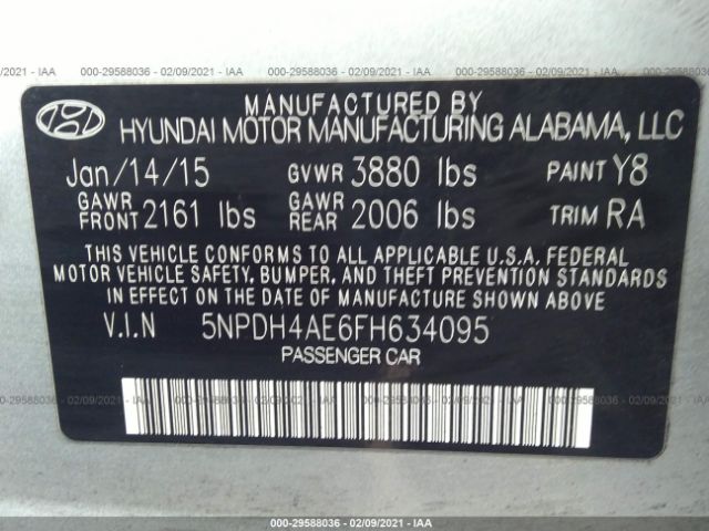 Photo 8 VIN: 5NPDH4AE6FH634095 - HYUNDAI ELANTRA 