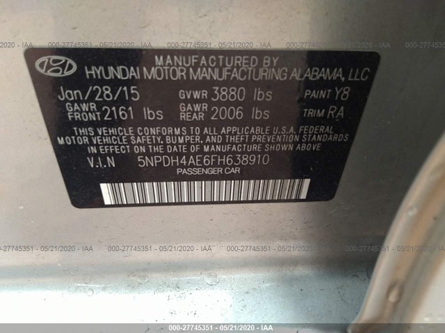 Photo 8 VIN: 5NPDH4AE6FH638910 - HYUNDAI ELANTRA 