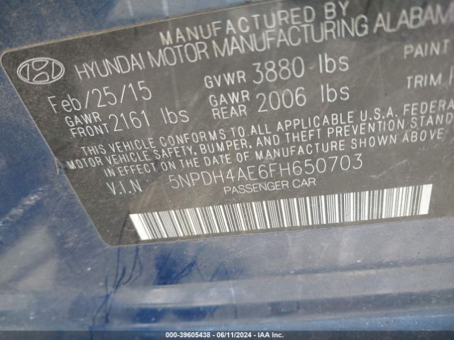 Photo 8 VIN: 5NPDH4AE6FH650703 - HYUNDAI ELANTRA 