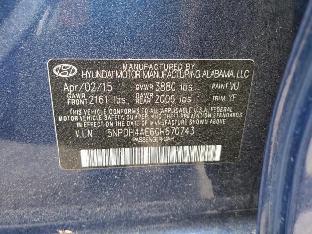 Photo 11 VIN: 5NPDH4AE6GH670743 - HYUNDAI ELANTRA SE 