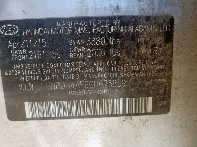 Photo 9 VIN: 5NPDH4AE6GH675859 - HYUNDAI ELANTRA SE 