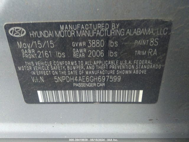 Photo 8 VIN: 5NPDH4AE6GH697599 - HYUNDAI ELANTRA 