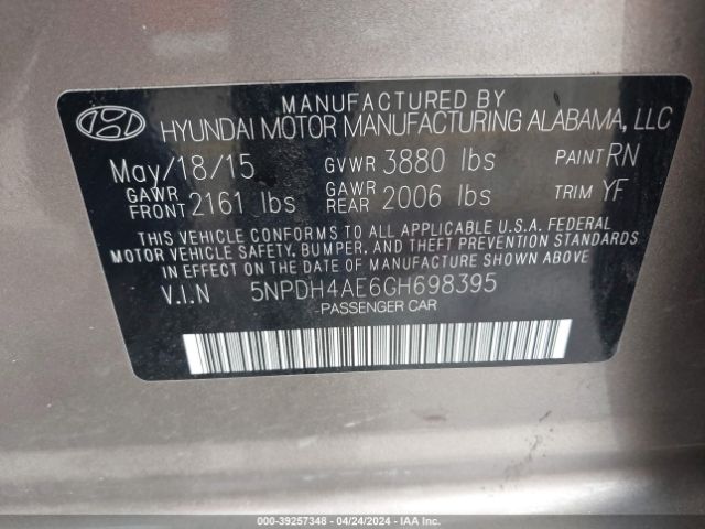 Photo 8 VIN: 5NPDH4AE6GH698395 - HYUNDAI ELANTRA 