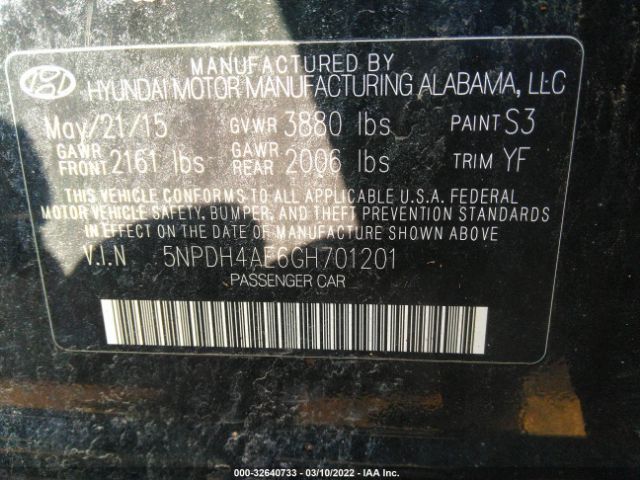 Photo 8 VIN: 5NPDH4AE6GH701201 - HYUNDAI ELANTRA 