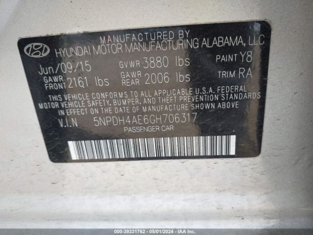 Photo 8 VIN: 5NPDH4AE6GH706317 - HYUNDAI ELANTRA 