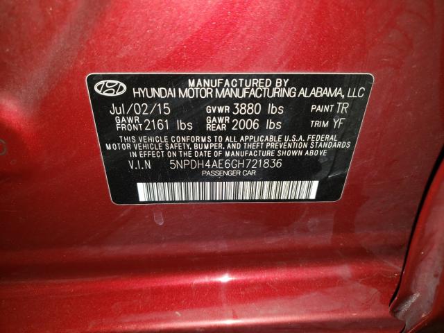 Photo 9 VIN: 5NPDH4AE6GH721836 - HYUNDAI ELANTRA SE 