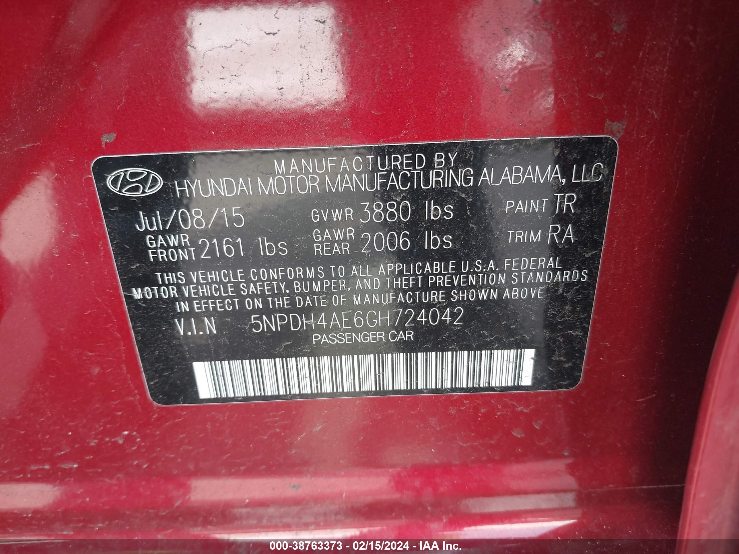 Photo 8 VIN: 5NPDH4AE6GH724042 - HYUNDAI ELANTRA 