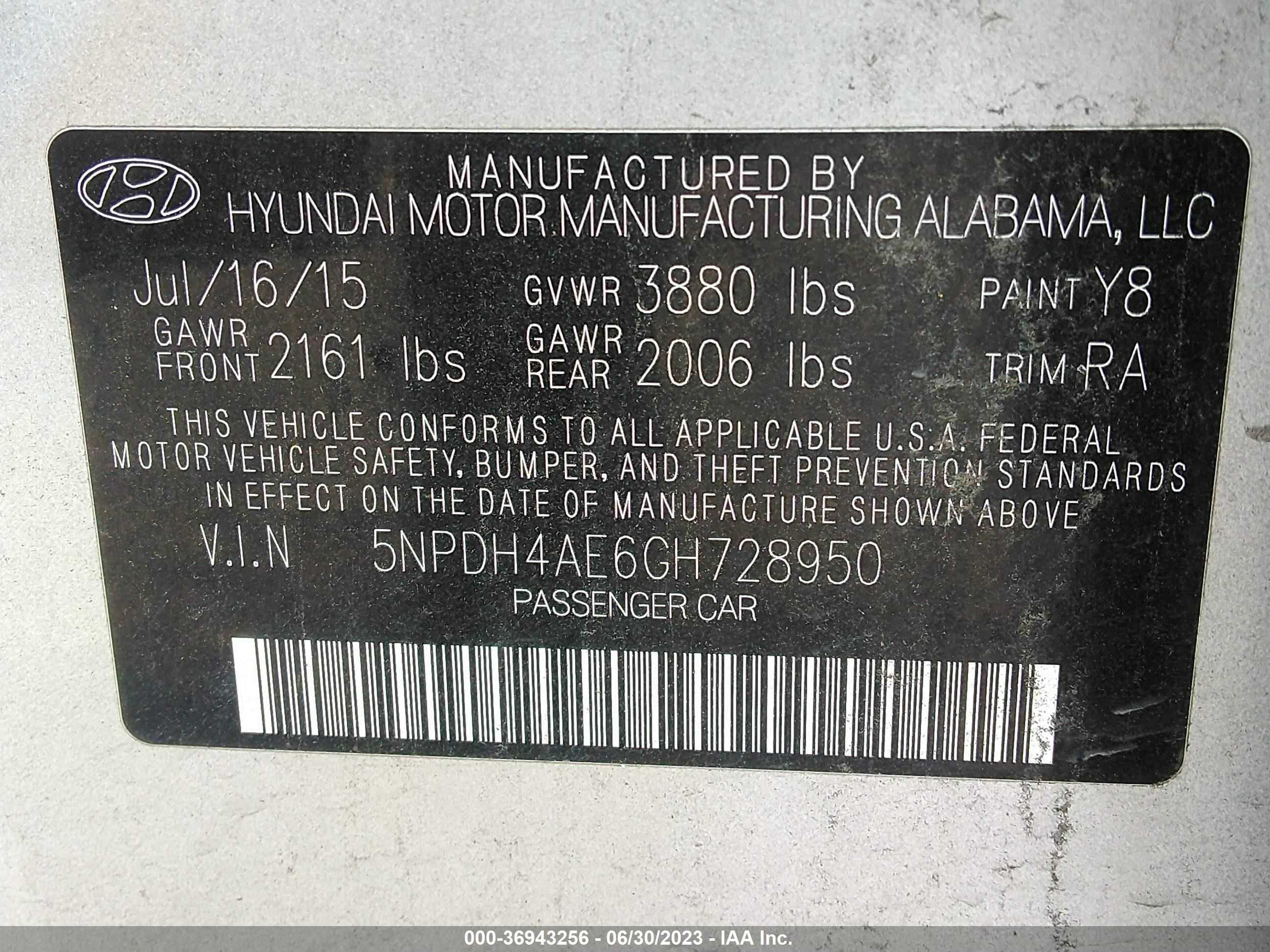 Photo 8 VIN: 5NPDH4AE6GH728950 - HYUNDAI ELANTRA 