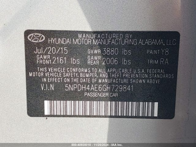 Photo 8 VIN: 5NPDH4AE6GH729841 - HYUNDAI ELANTRA 