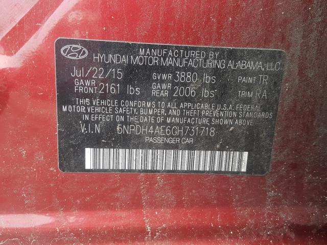 Photo 9 VIN: 5NPDH4AE6GH731718 - HYUNDAI ELANTRA SE 