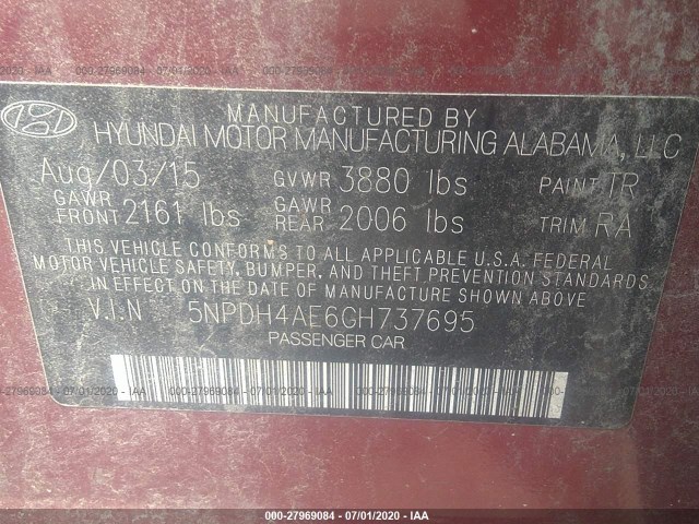 Photo 8 VIN: 5NPDH4AE6GH737695 - HYUNDAI ELANTRA 