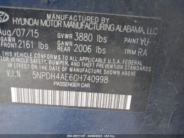 Photo 8 VIN: 5NPDH4AE6GH740998 - HYUNDAI ELANTRA 