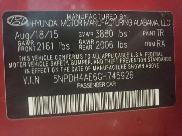 Photo 9 VIN: 5NPDH4AE6GH745926 - HYUNDAI ELANTRA SE 