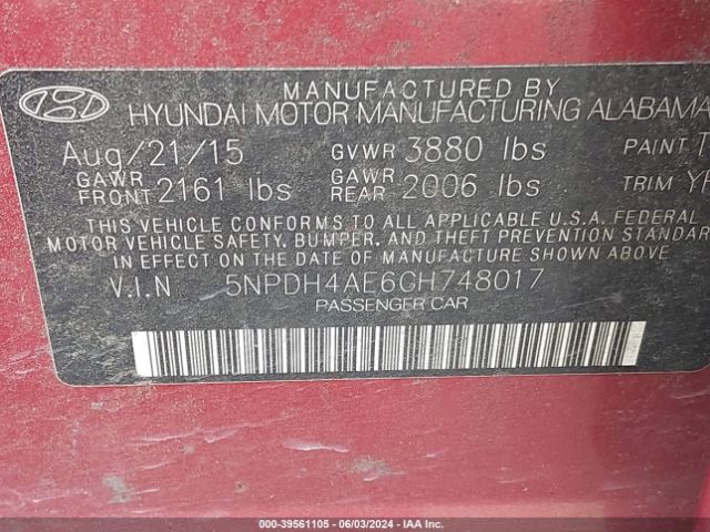 Photo 8 VIN: 5NPDH4AE6GH748017 - HYUNDAI ELANTRA 