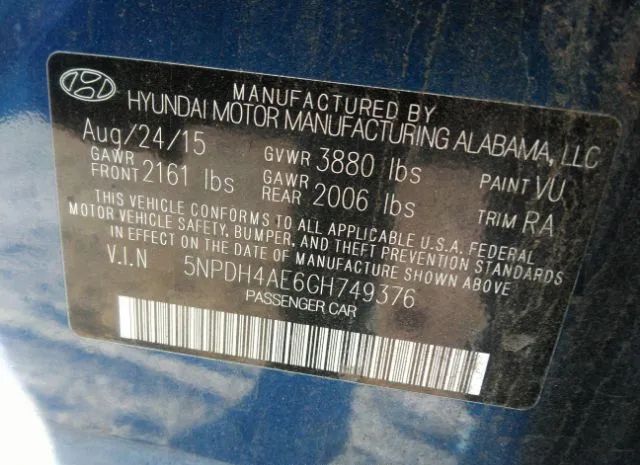 Photo 8 VIN: 5NPDH4AE6GH749376 - HYUNDAI ELANTRA 