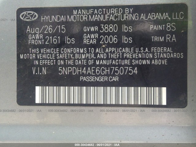 Photo 8 VIN: 5NPDH4AE6GH750754 - HYUNDAI ELANTRA 