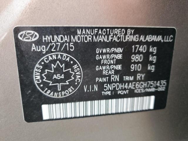 Photo 11 VIN: 5NPDH4AE6GH751435 - HYUNDAI ELANTRA 